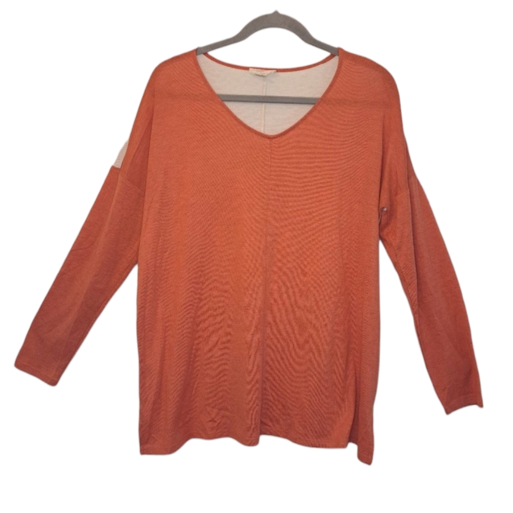 LOFT Lounge Colorblock Soft V-Neck Top Size Large